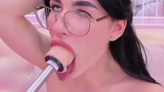 Tease Spit Solo Sloppy Petite OnlyFans Homemade Glasses Gagging Dildo Deepthroat Deep Penetration Choking Ahegao GIF